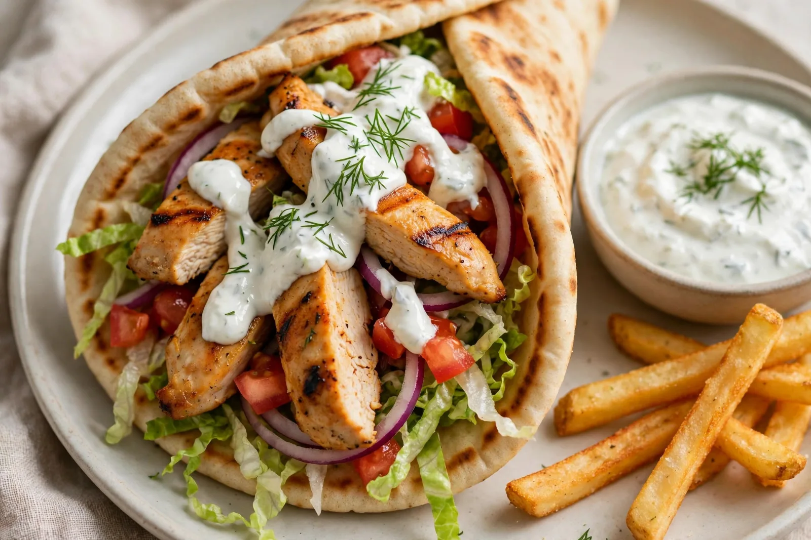 Loaded Greek Chicken Gyros with Homemade Tzatziki