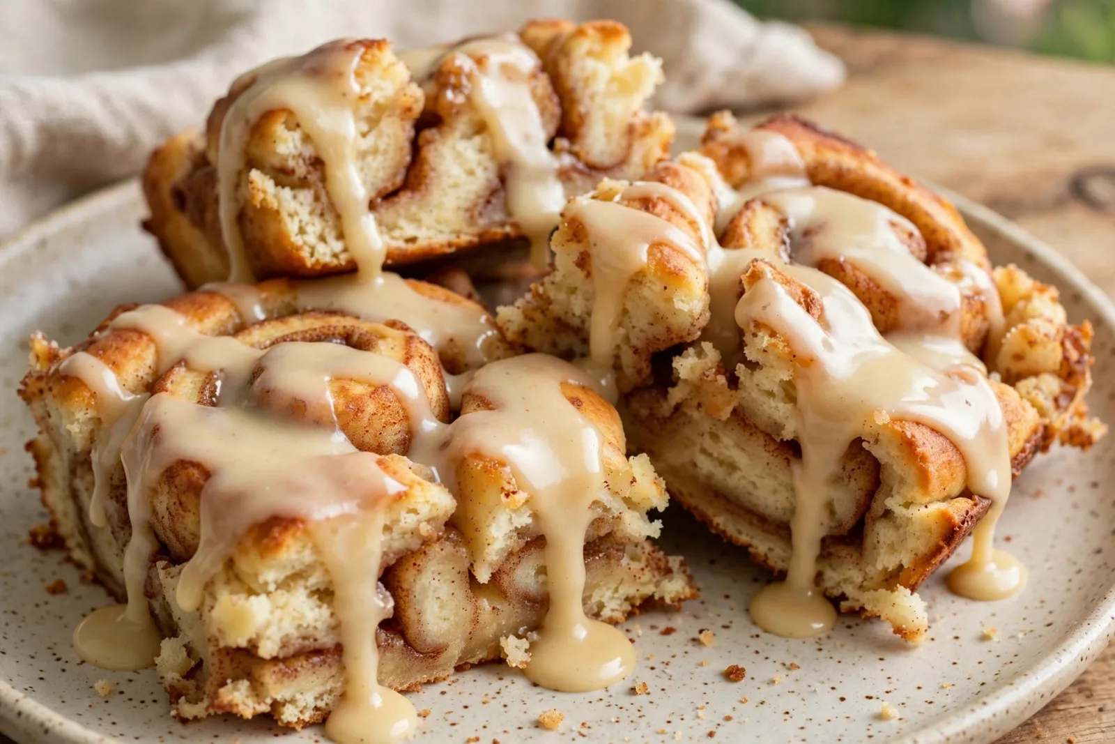 Cinnamon Roll Breakfast Casserole with Maple Vanilla Glaze