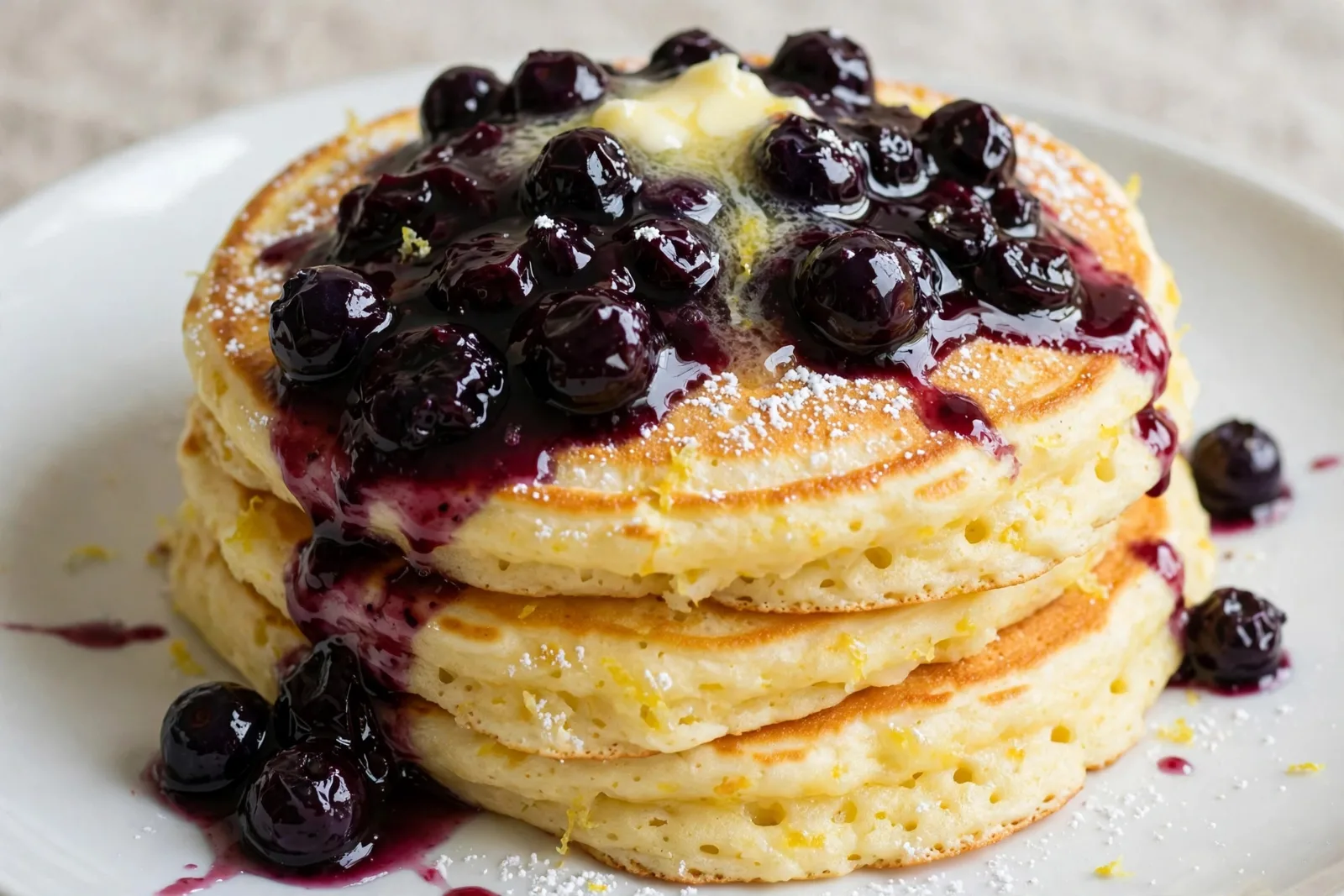 Lemon Ricotta Pancakes with Warm Blueberry Compote