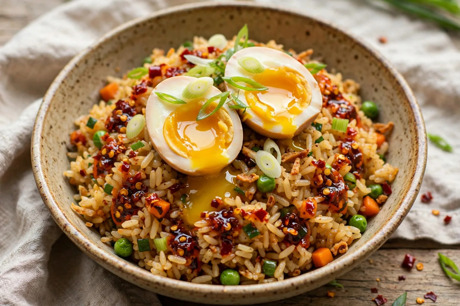 Chili Crisp Breakfast Fried Rice with Jammy Eggs