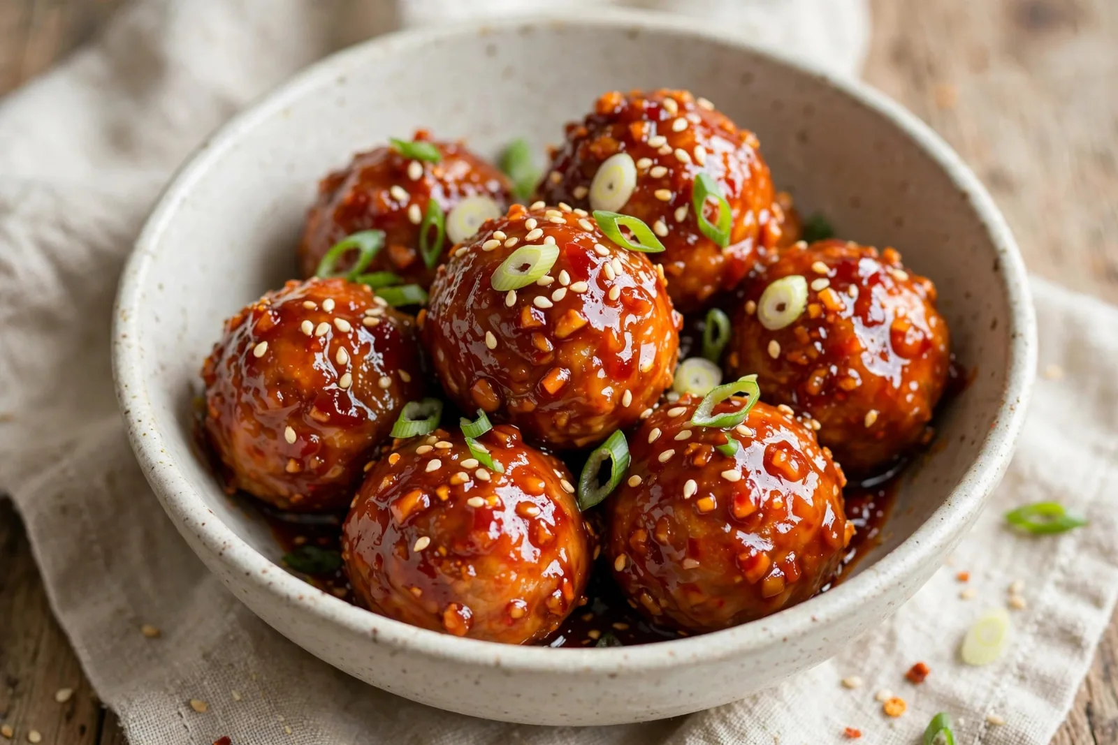 Firecracker Chicken Meatballs with Sticky Garlic Sauce