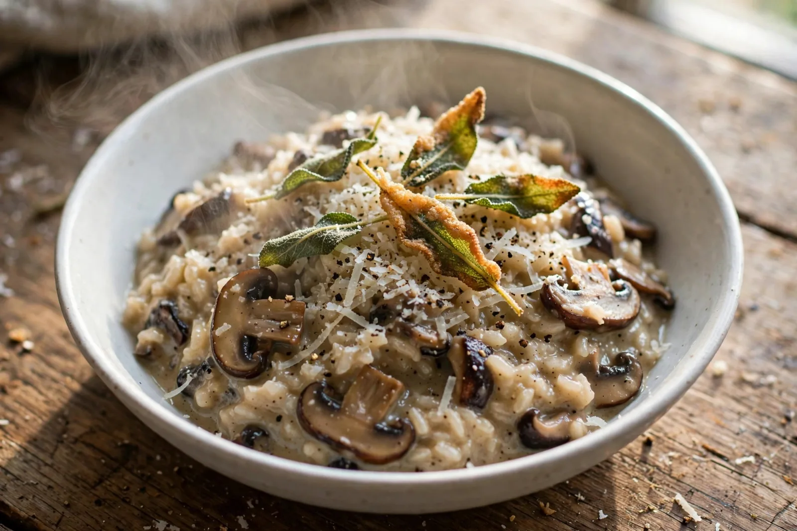 Creamy Mushroom Risotto with Crispy Sage